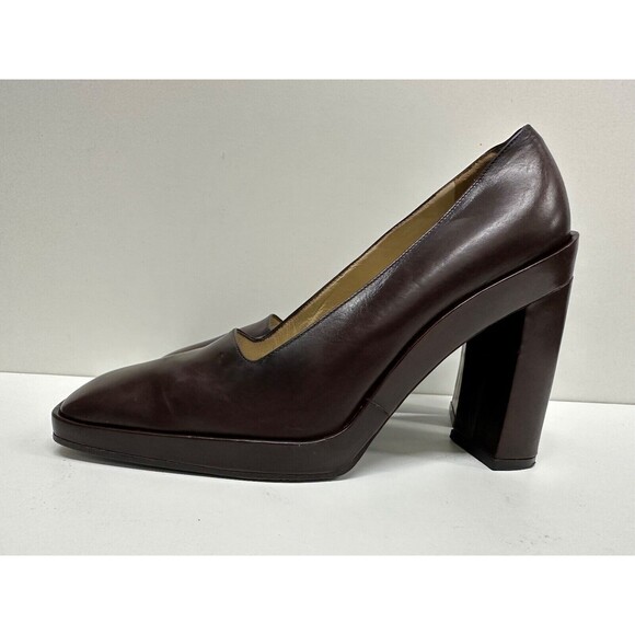 Gucci women size 8B brown leather square closed toe high block heel - Picture 1 of 13